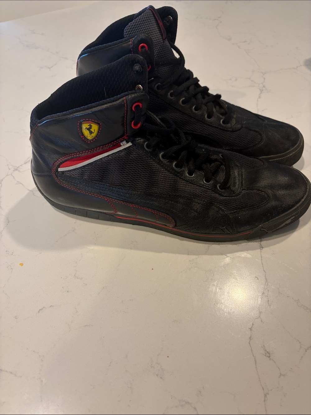 Ferrari Men’s Black High-Top Sneakers with Red Trim